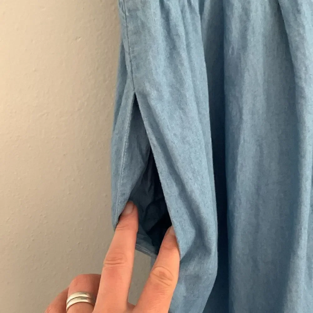 New York and Company chambray fit and flare sleeveless button down summer dress - Picture 5 of 9